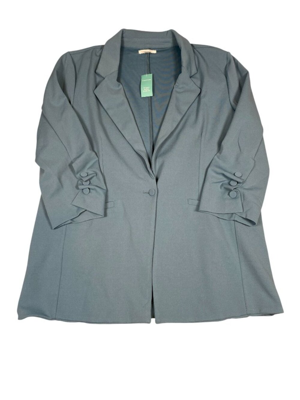Maurices Womens XL Blue Green Open Front Blazer Ruched Sleeves Polyester Blend N